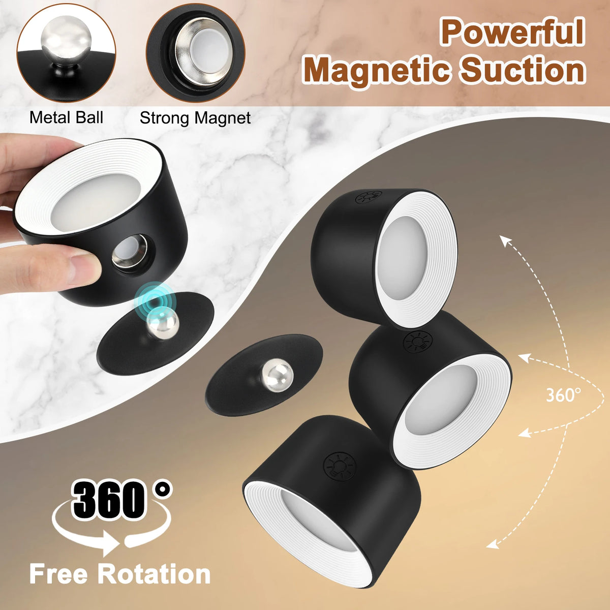 lampe led tactile noire rotation 360° couleurs changeables télécommande moderne minimaliste