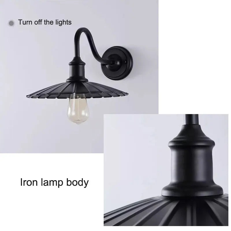 lampe murale extérieure vintage noir cuivre plissée industrielle E27 220V 110V 90260V