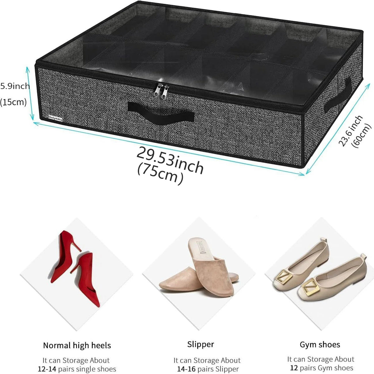boîte chaussures pliable gris moderne poignées 12 16 paires tissu noir