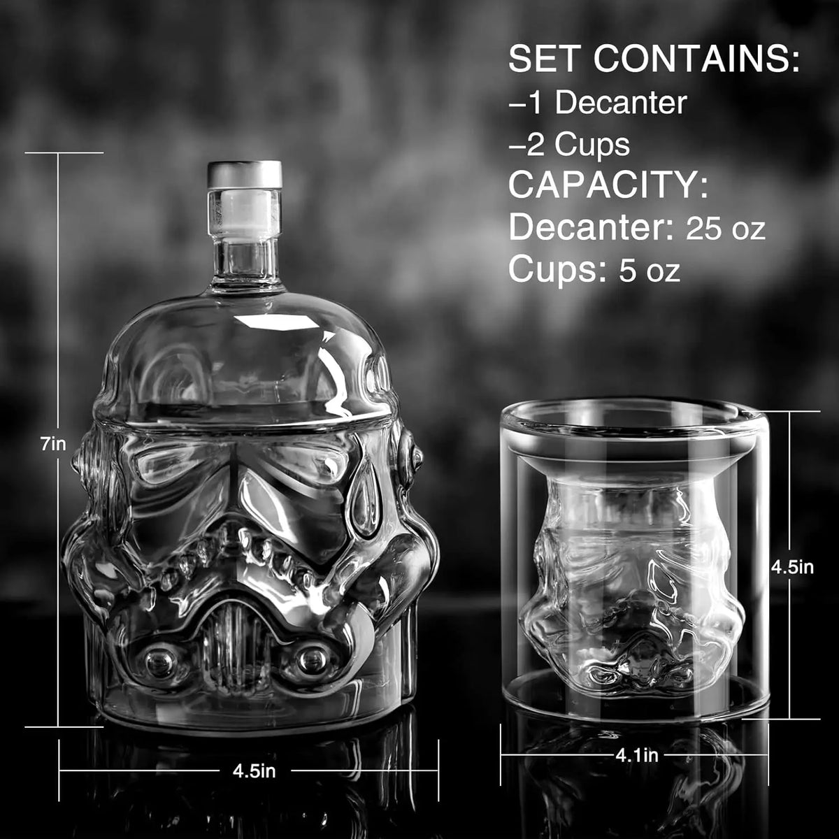 set décanter verres liqueur transparent star wars stormtrooper geek collector ambré argenté 25oz 10oz