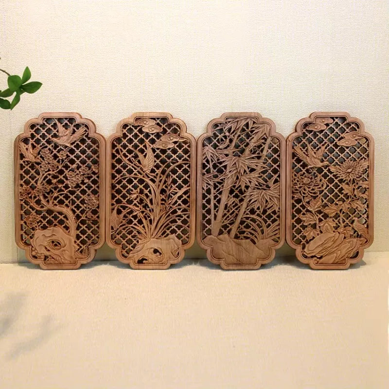décoration murale traditionnelle gravure florale panneau bois ornements végétaux chinois classique intérieur