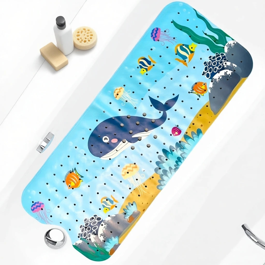 tapis baignoire enfant thème marin poissons coraux bulles ventouses salle bain sécurité antidérapant