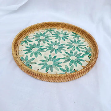 assiette plate décorative ronde boho rotin fleurs rustique table basse maison