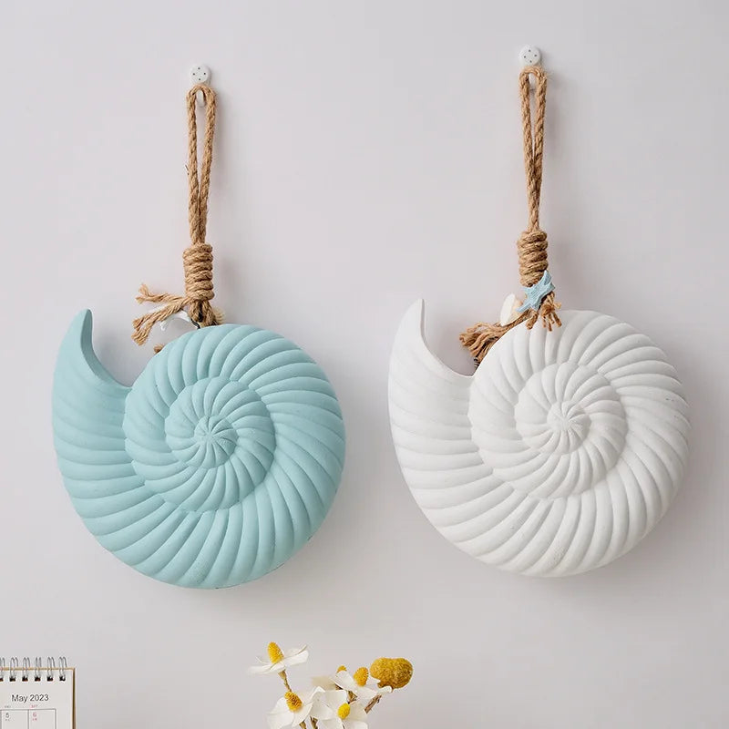décoration murale bois coquillage bleu marine turquoise blanc spirale opalescente étoile mer coquillage fixations