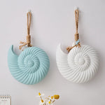 décoration murale bois coquillage bleu marine turquoise blanc spirale opalescente étoile mer coquillage fixations