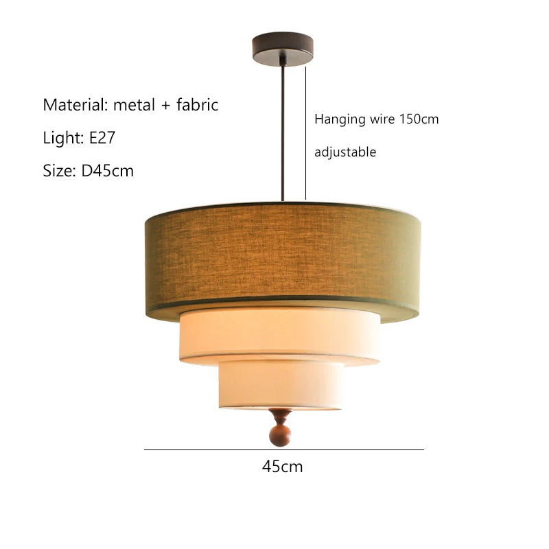 lampe suspendue moderne vert olive blanc tissu métal salon chambre éclairage wabi sabi