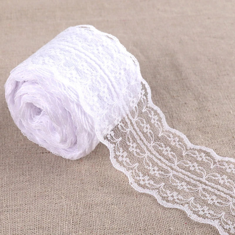 ruban dentelle blanc fleurs classique 10m large 4.5cm tissu polyester bricolage décoration cadeau emballage