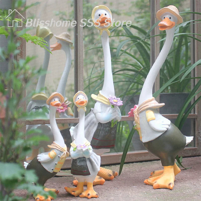 statues canards blanc beige vert sculpture animaux détails décorative jardin rustique textures résine