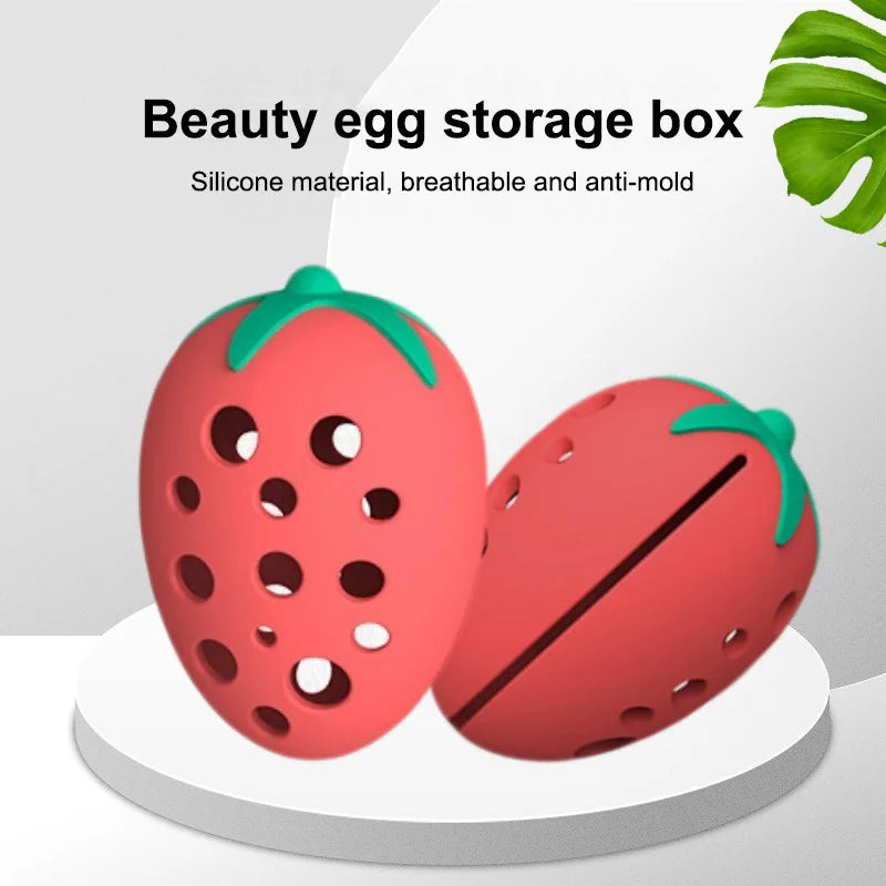 boîte rangement éponges maquillage forme fraise motif graines rose moderne anti poussière réutilisable