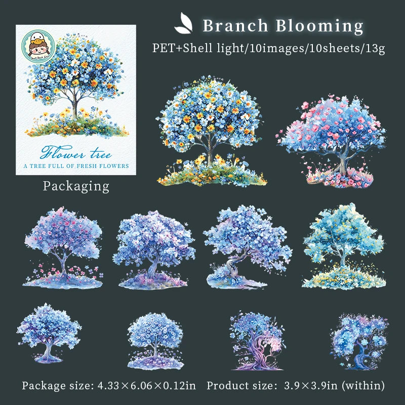 autocollants transparents fleurs colorées arbre feuilles vertes scrapbooking journal intime 10 pièces multicolore