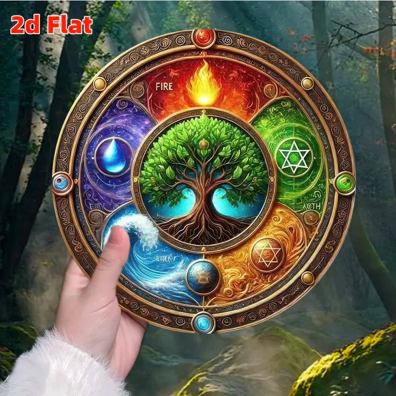 tableau mural arbre vie multicolore symboles astrologiques cercles concentriques art contemporain opaque 20x20cm