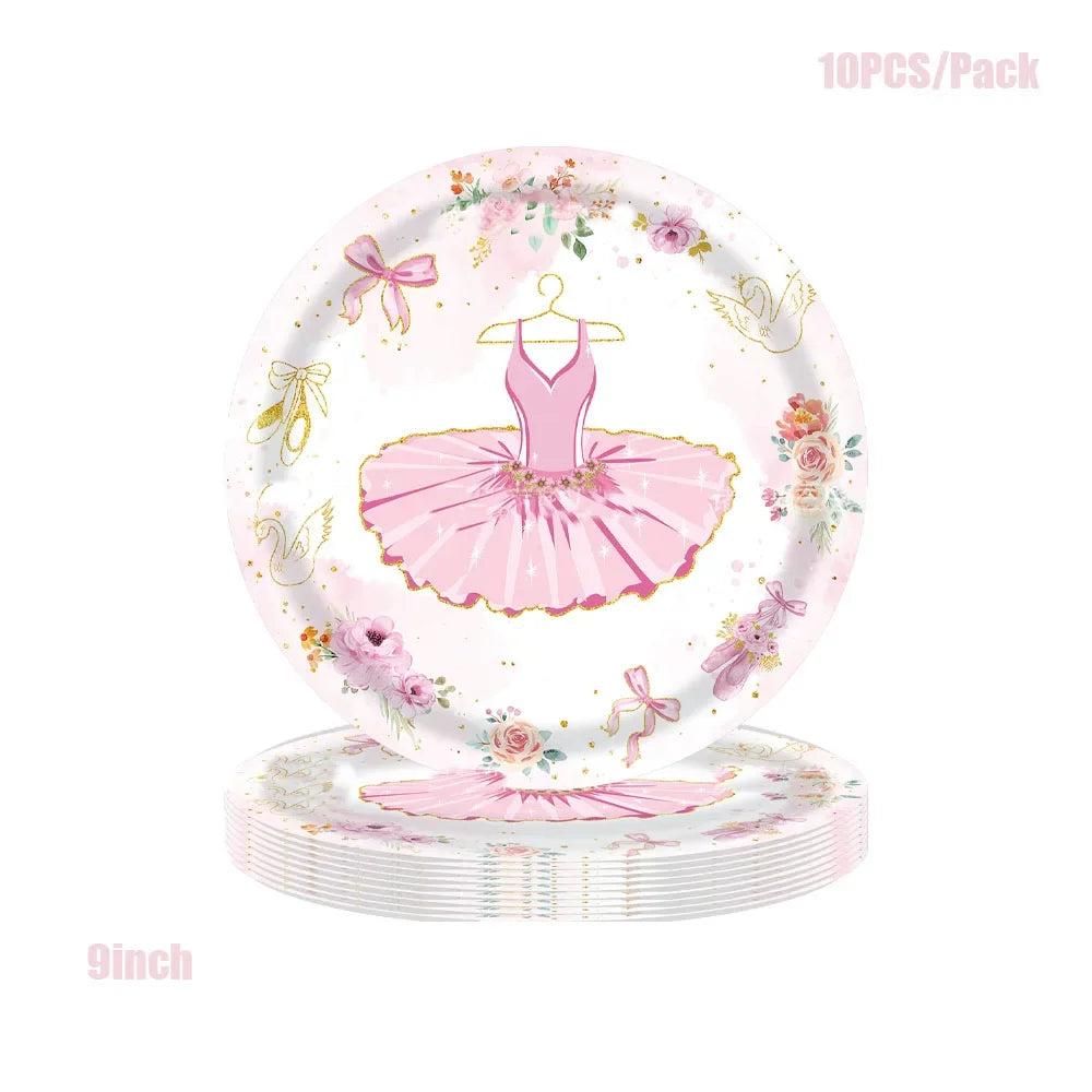 assiettes danseuses ballerines gobelets serviettes nappe rose fleurs ballet anniversaire fête enfantsDecorationThèmeFloralElegant