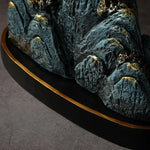 ornements résine bleu doré relief rocher artisanal moderne sculpture base noire dorée