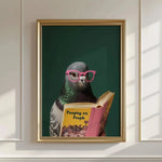affiche murale humoristique oiseau livre texte moderne salle bain décoration maison vert foncé gris