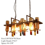 lampe suspendue industrielle bouteilles vin multicolore rouge vert bleu orange rustique