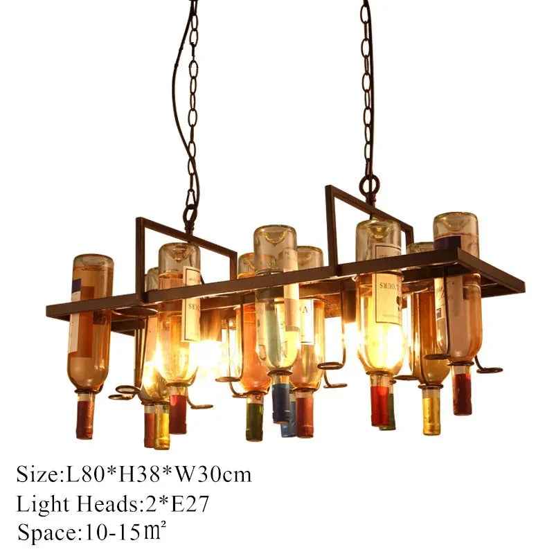 lampe suspendue industrielle bouteilles vin multicolore rouge vert bleu orange rustique