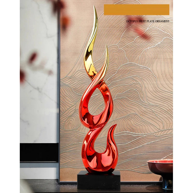 sculpture abstraite moderne rouge or argent noir torsadée fluidesDecoration intérieure résine haute qualité