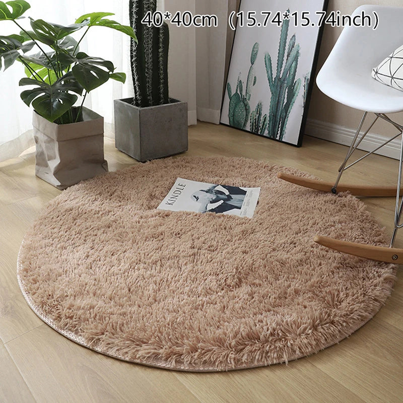 tapis rond uni fourré moderne blanc vert marron beige antidérapant intérieur salon chambrehôtel