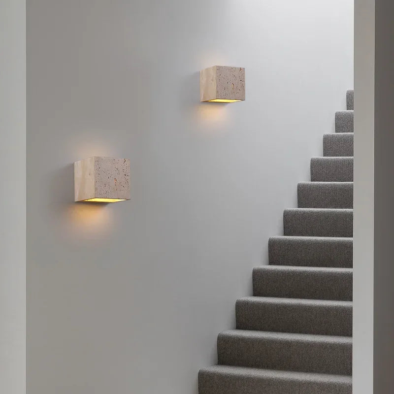 lampe murale moderne pierre naturelle beige clair intérieur éclairage led non résistant l'eau autonomie