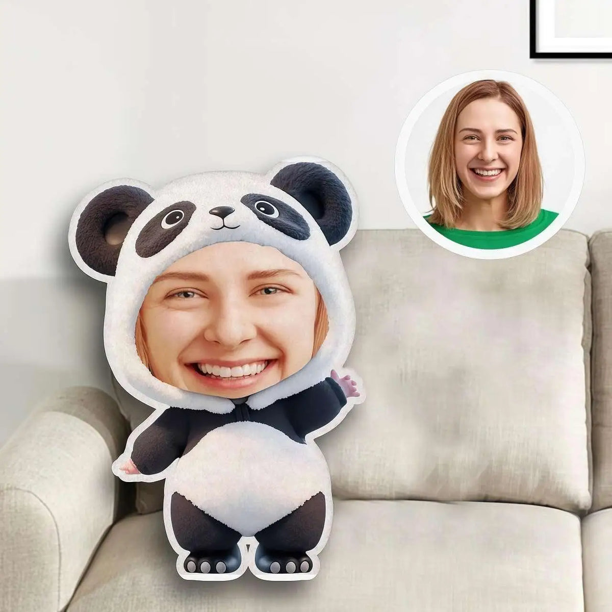coussin personnalisable panda géométrique blanc noir gris moderne