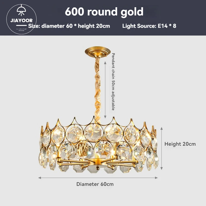 luminaire suspension cristal moderne luxe rond doré transparent salon salle manger chambre