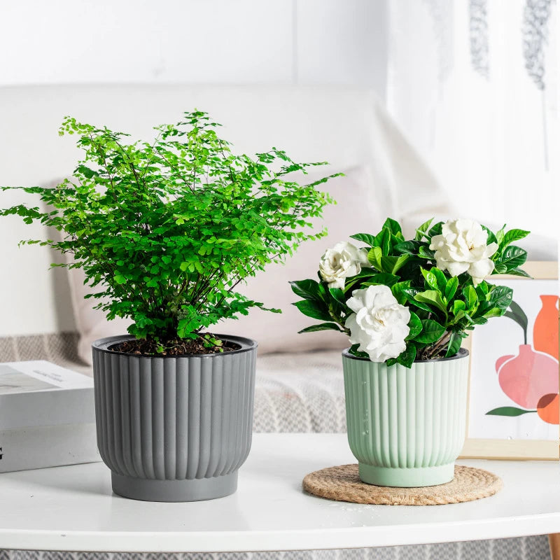 pots fleurs modernes résine blanc rayures verticaux hydroponiques plante verte autoarrosage personnes paresseuses