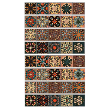 stickers muraux decoratifs motifs floraux geometriques stickers autoadhésifs non glissants carreaux traditionnels orange bleu