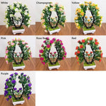 plantes artificielles bonsaï violet rose blanc jaune rouge pot carré mousse verte décoration intérieure