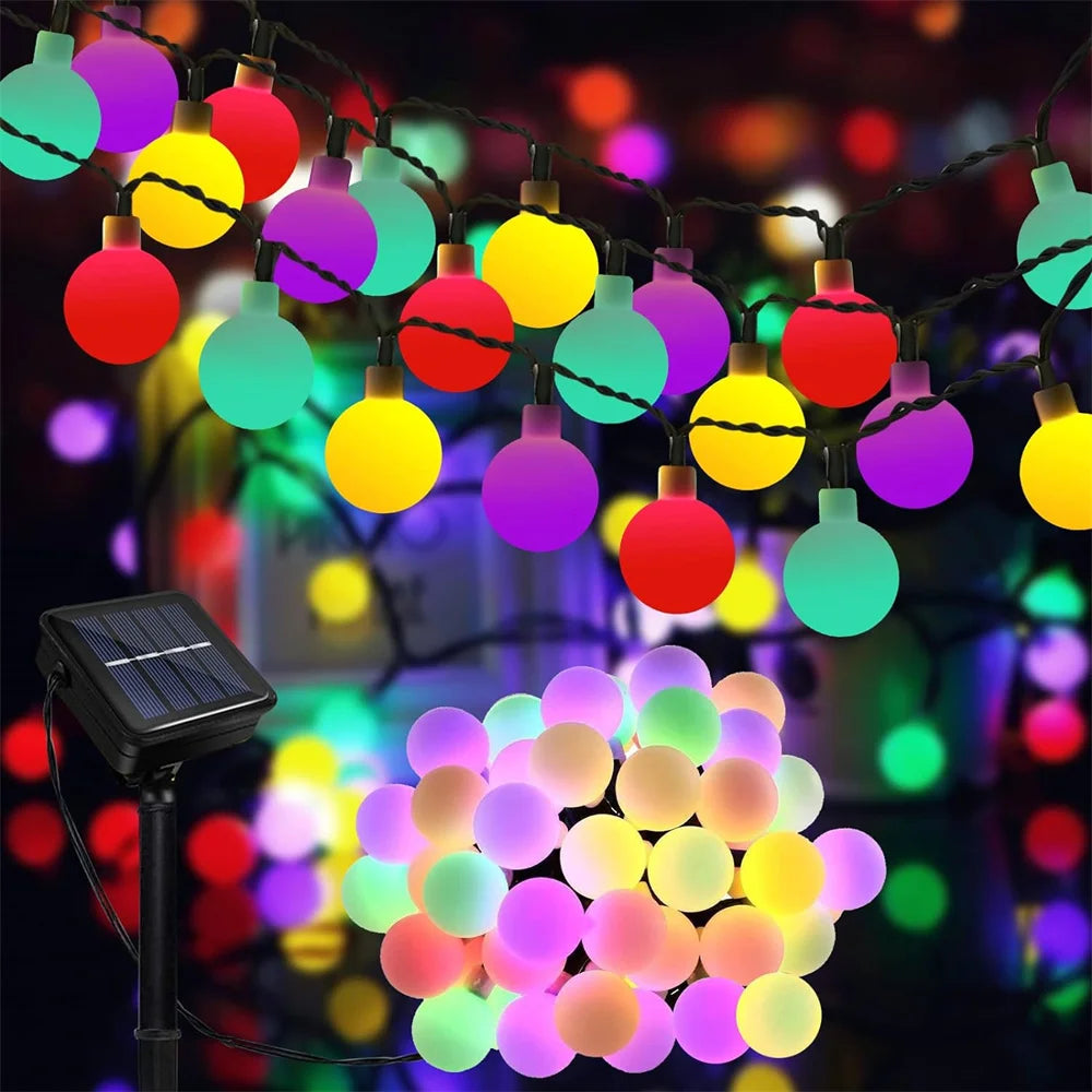 guirlande lumineuse solaire 200 led multicolore modes moderne décoration extérieure jardin boules sphériques