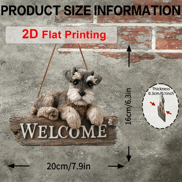 Panneau decoratif welcome chien schnauzer texture bois vintage 3d cordelette marron gris blanc