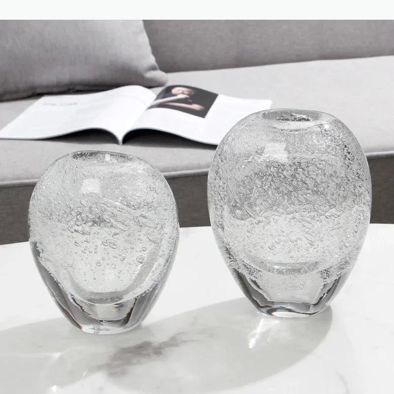 vase verre transparent texturé bulles air moderne décoration intérieur salon chambre élégant sophistication minimaliste