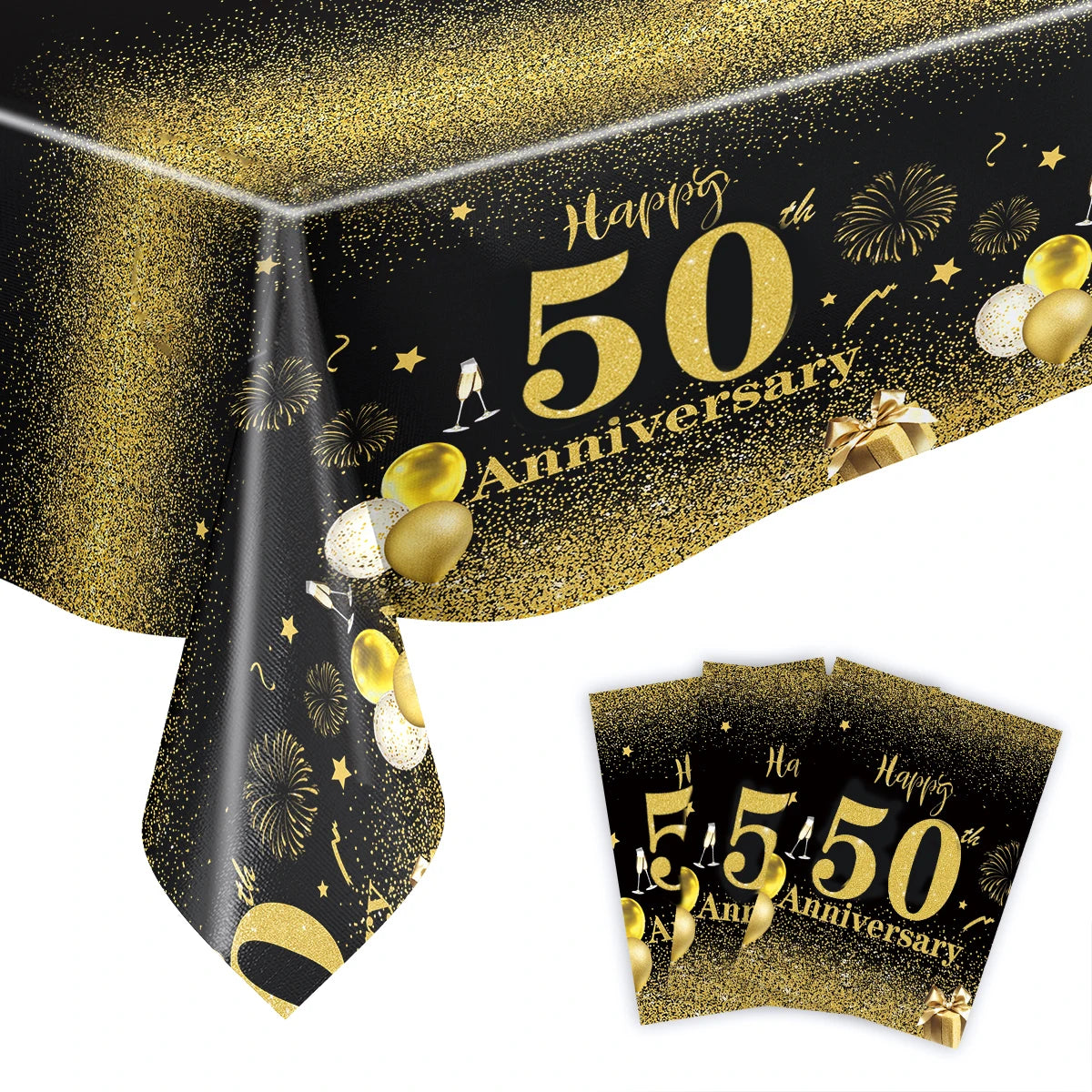 assiettes jetables dorées noires happy 50th anniversaire ballons feux darty