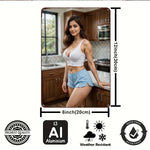 panneau decoratif vintage femme cuisine metal retro fixation mur blanc marron bleuclair