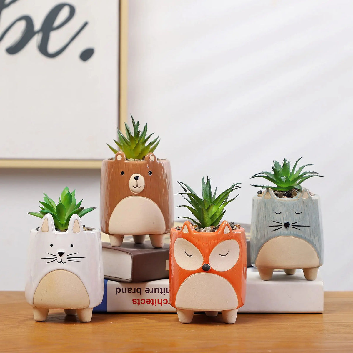 cache pot céramique animal mignon cartoon plante succulente chat renard ours blanc orange gris