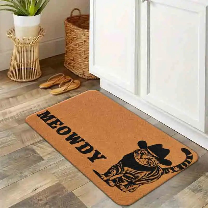 tapis sol marron chat cowboy meowdy antidérapant moderne décoration entrée maison machine lavable