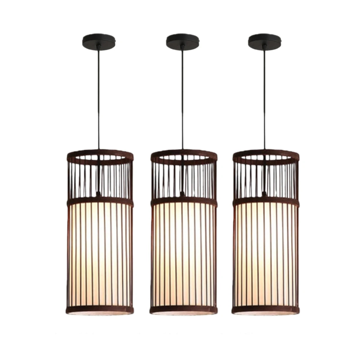 suspension lumineuse bambou rayures horizontales moderne oriental marron clair beige