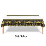 nappe fête enfant construction excavatrice happy birthday garçon anniversaire chantier engins construction cones signalisation