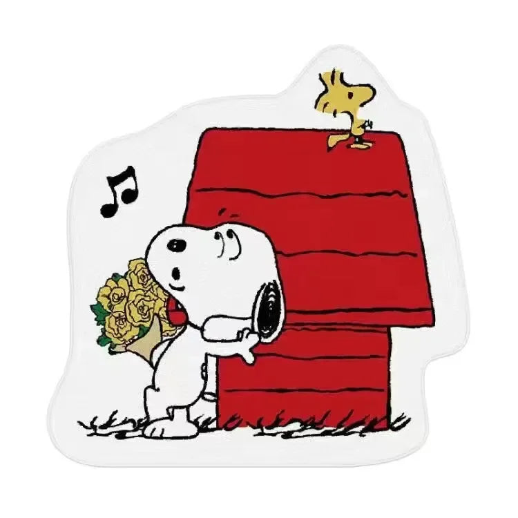 tapis snoopy motif dessin animé maison blanc rouge noir orange bleu
