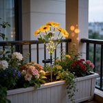 décoration extérieure solaire moderne bouquet lumineux jaune vert tringle métallique fleurs feuilles paysagère