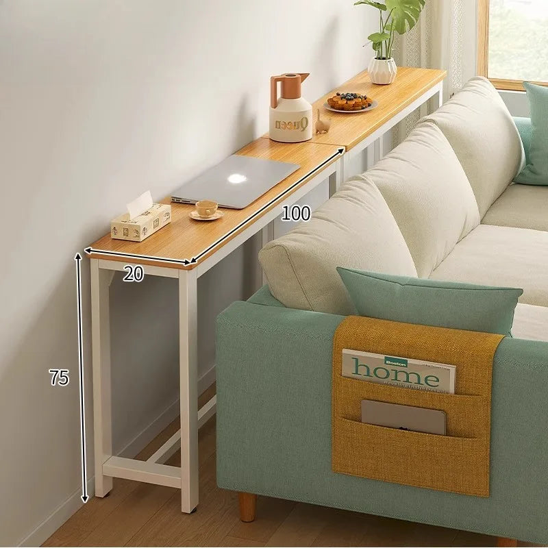table d'appoint moderne bois naturel blanc poches plateau serviettes tasse