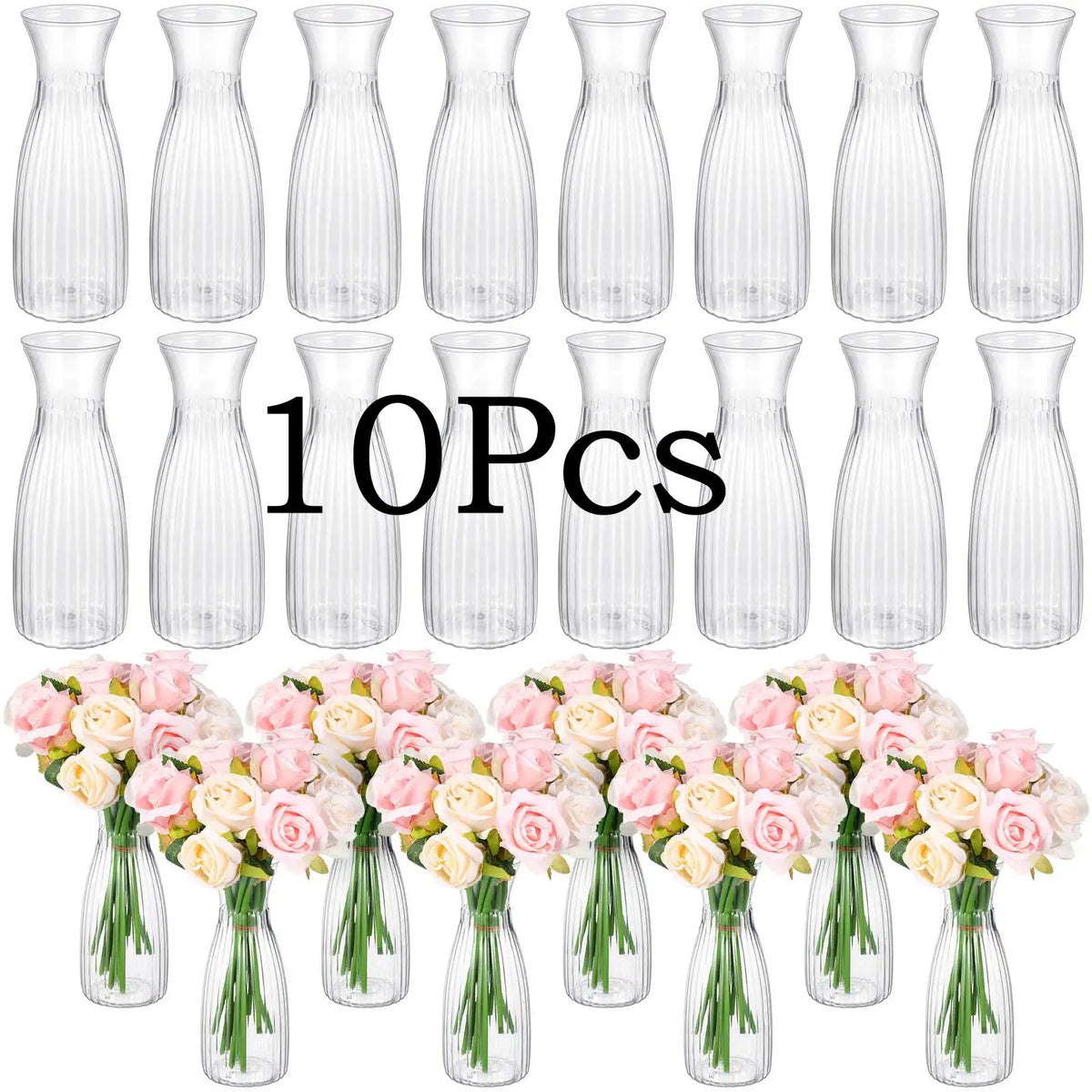 vases transparents striés fleurs artificielles bouquet décoration table moderne maison mariage