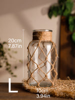 vase verre transparent rustique corde tressée anneaux métalliques décoration bohème vintage table salon
