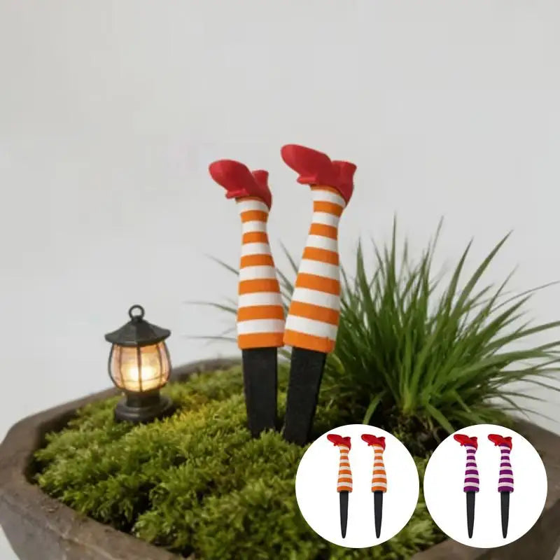accessoires plantes jambes sorcière noir blanc rouge halloween decoration jardin humoristique