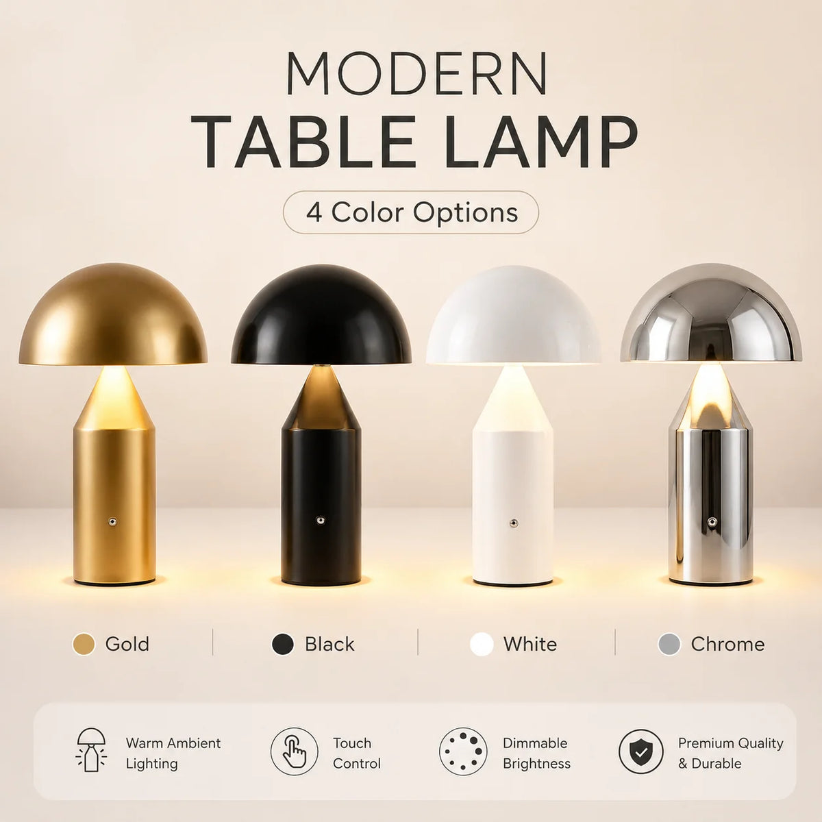 lampe table moderne or noir ambre led controle tactile usb charge chambre contemporaine compact