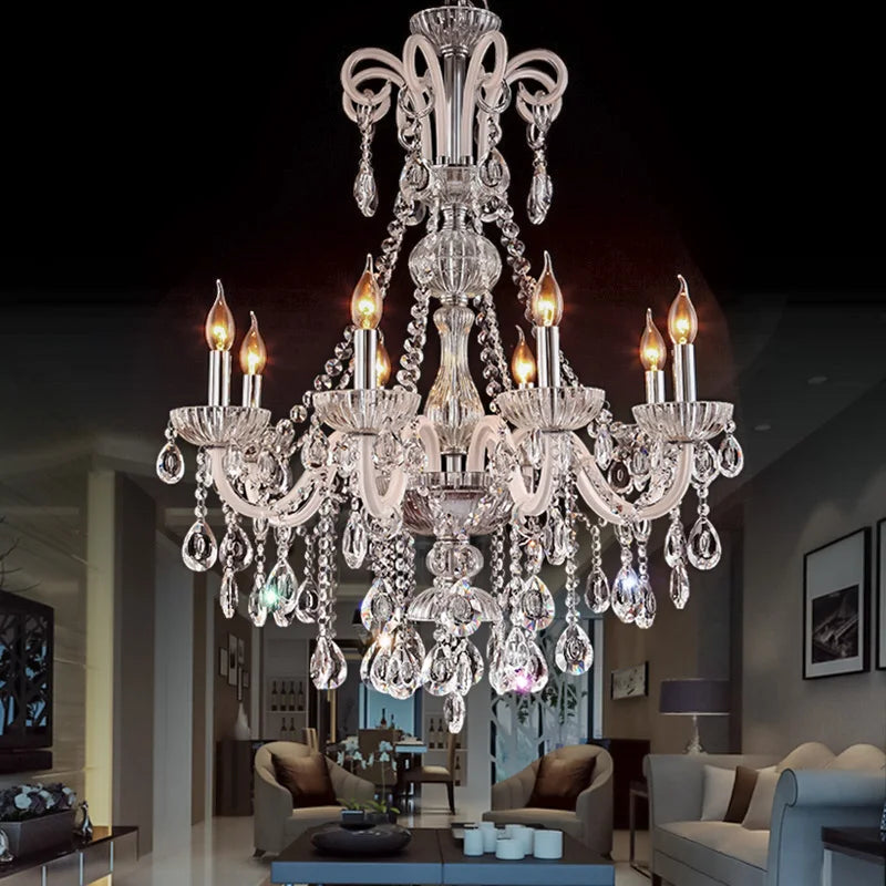 lustre cristal transparent argenté classique baroque sans ampoule toucher interrupteur chromé