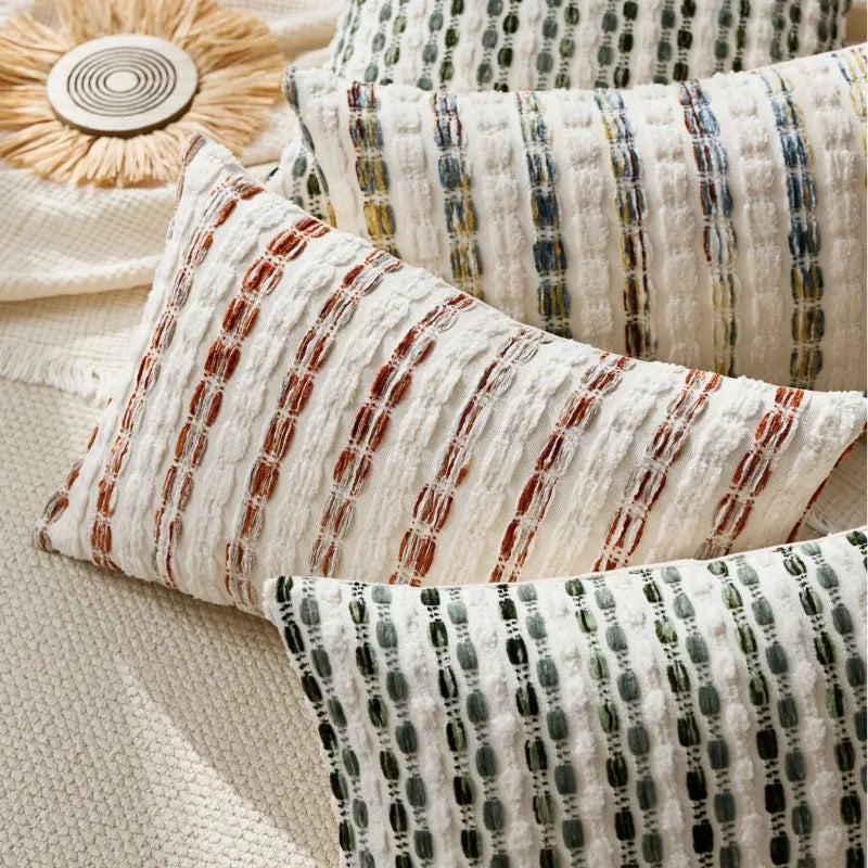 coussin carré rayé nordique rustique blanc marron bleu vert décoration voiture