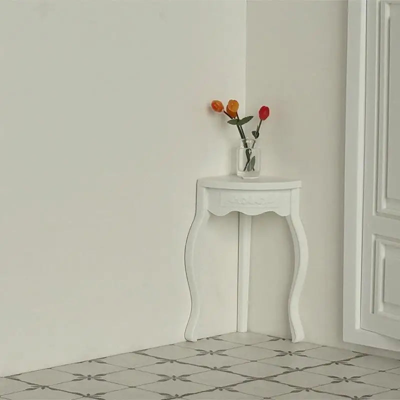 mini table thé résine blanche classique vase fleurs artificielles accessoire maison poupée décoration jouet