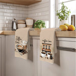 serviettes cuisine motifs tasse grains rustique beige blanc opaques absorbantes echangement deco