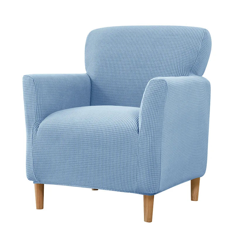 housse fauteuil jacquard carreaux moderne bleu beige gris extensible adhésif