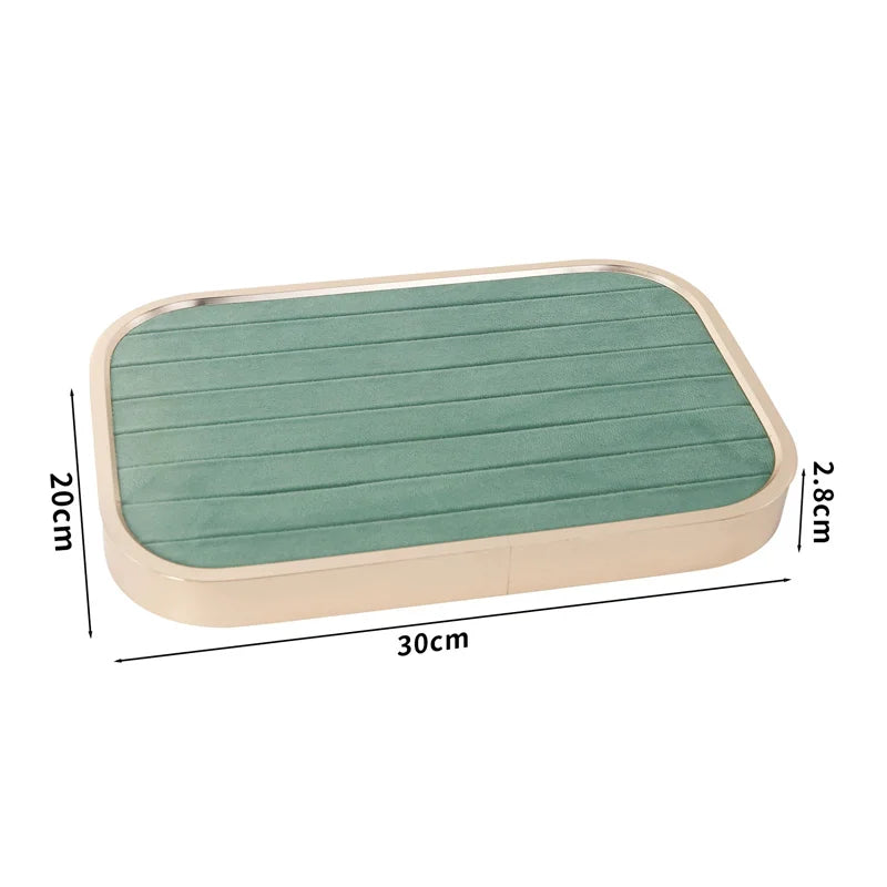 présentoir bijoux boîte velours vert clair moderne pochettes adhésives compartments dorés 30x20cm